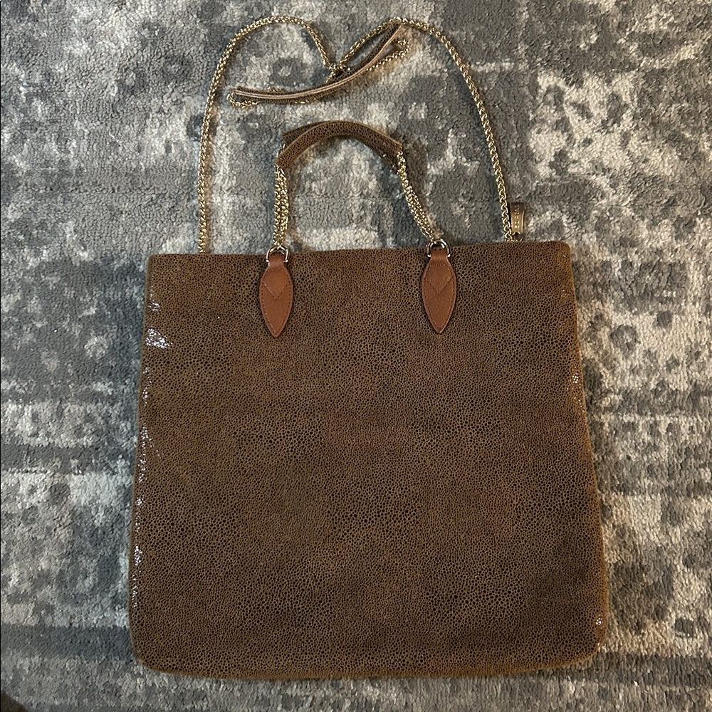 Sorial Textured Leather Handbag w Double Chainlink & Leather Handles & - Picture 8 of 11